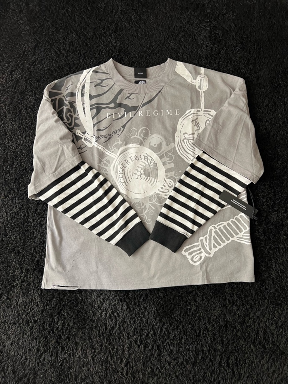 Civil Regime Gray Sweatshirt with Black Label and White Rose Graphic